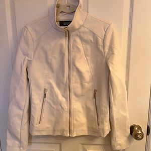 Kenneth Cole Reaction Faux Leather Winter White Bomber Jacket